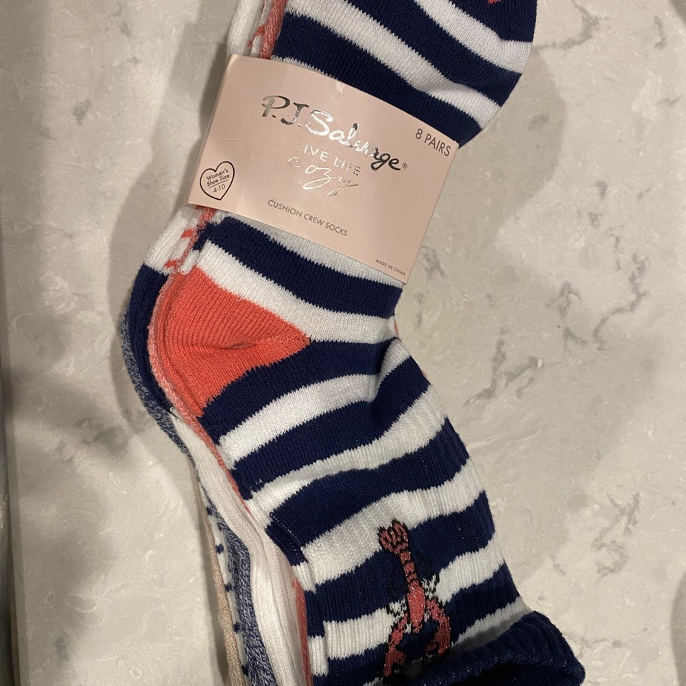 PJ Salvage Women’s Socks 8 Pairs Nautical Stripes Solids Shoe Size 4-10 NWT